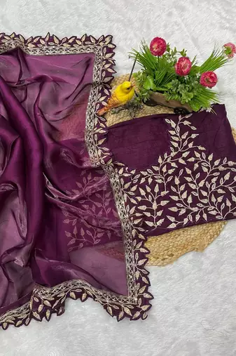 Plum Sequins Embroidered Jimmy Choo Saree