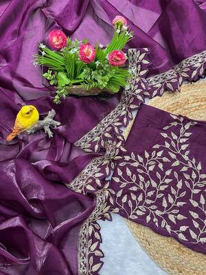 Plum Sequins Embroidered Jimmy Choo Saree 3