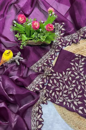 Plum Sequins Embroidered Jimmy Choo Saree