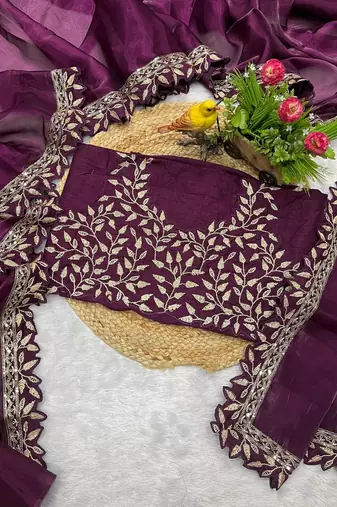 Plum Sequins Embroidered Jimmy Choo Saree