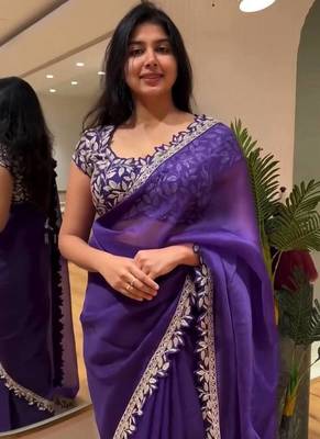 Purple Sequins Embroidery Work Jimmy Choo Saree 1