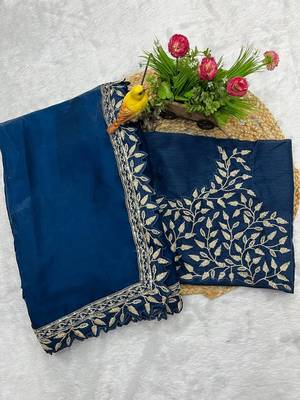 Teal Sequins Embroidery Work Jimmy Choo Saree 1