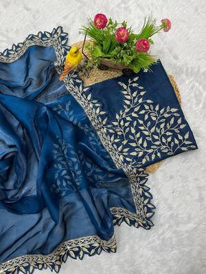 Teal Sequins Embroidery Work Jimmy Choo Saree 2