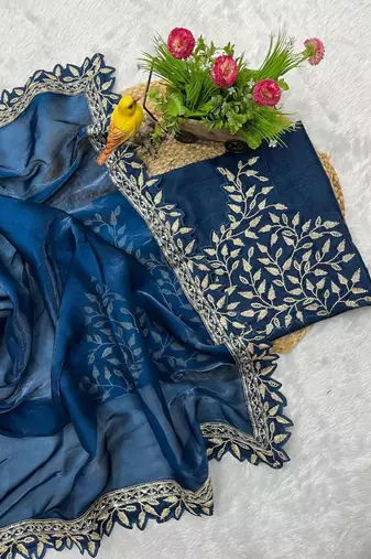 Teal Sequins Embroidery Work Jimmy Choo Saree