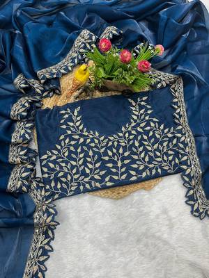 Teal Sequins Embroidery Work Jimmy Choo Saree 3