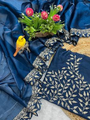 Teal Sequins Embroidery Work Jimmy Choo Saree 4