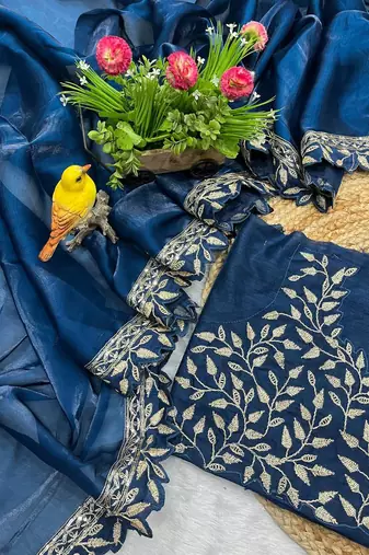 Teal Sequins Embroidery Work Jimmy Choo Saree