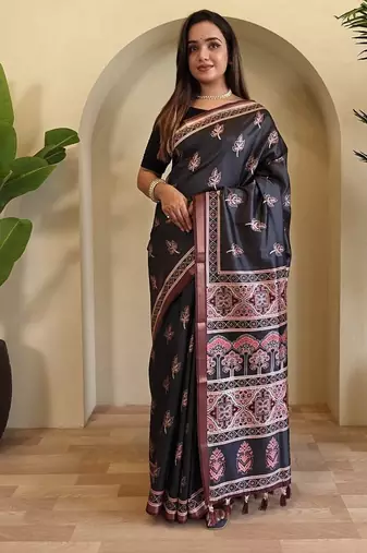 Black Dola Viscose Digital Printed Saree