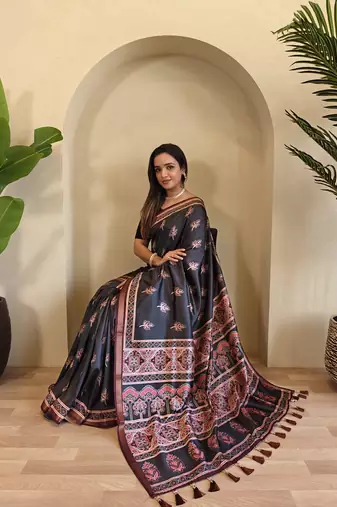 Black Dola Viscose Digital Printed Saree