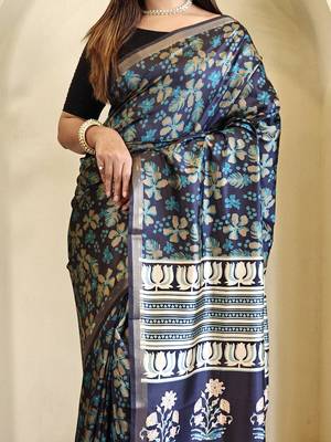 Blue Dola Viscose Digital Printed Saree 1