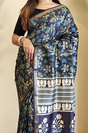 Blue Dola Viscose Digital Printed Saree