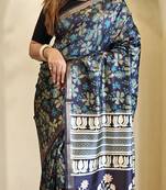 Blue Dola Viscose Digital Printed Saree