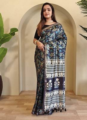 Blue Dola Viscose Digital Printed Saree 2