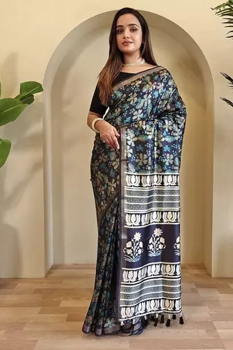 Blue Dola Viscose Digital Printed Saree