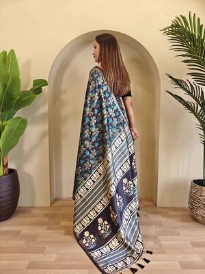 Blue Dola Viscose Digital Printed Saree 3
