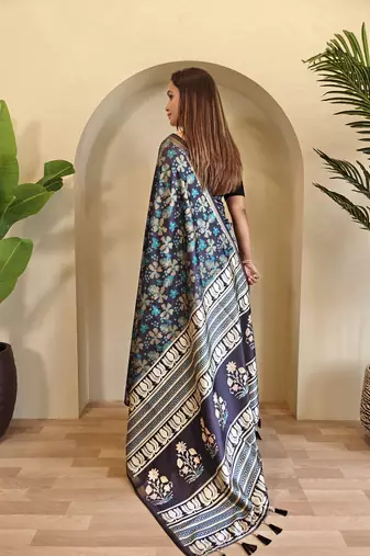 Blue Dola Viscose Digital Printed Saree
