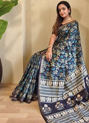 Blue Dola Viscose Digital Printed Saree 4