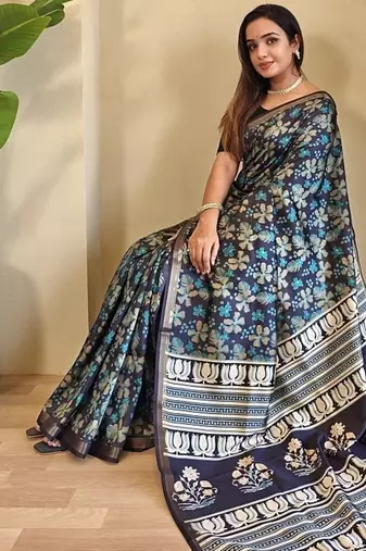 Blue Dola Viscose Digital Printed Saree