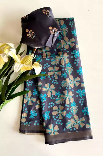 Blue Dola Viscose Digital Printed Saree