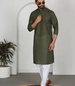 Chikankari embroidered cotton green kurta and pyjamas