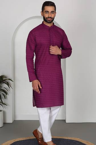 Chikankari embroidered cotton Purple kurta and pyjamas