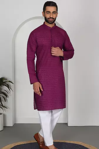 Chikankari embroidered cotton Purple kurta and pyjamas