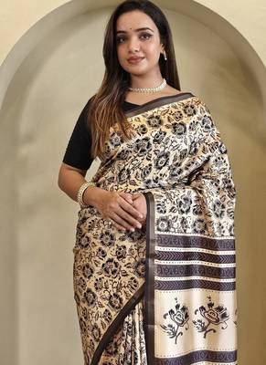 Cream Dola Viscose Digital Printed Saree 1
