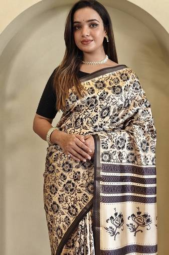 Cream Dola Viscose Digital Printed Saree