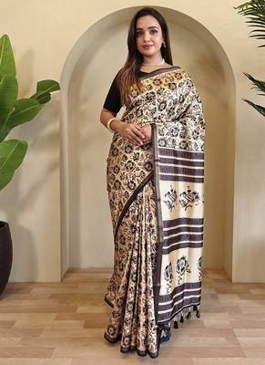 Cream Dola Viscose Digital Printed Saree 2