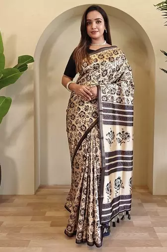 Cream Dola Viscose Digital Printed Saree