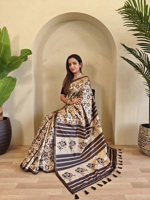Cream Dola Viscose Digital Printed Saree 3