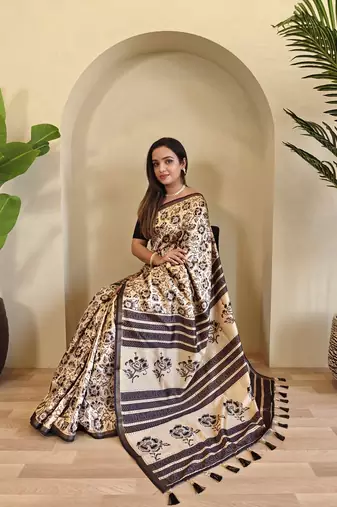 Cream Dola Viscose Digital Printed Saree