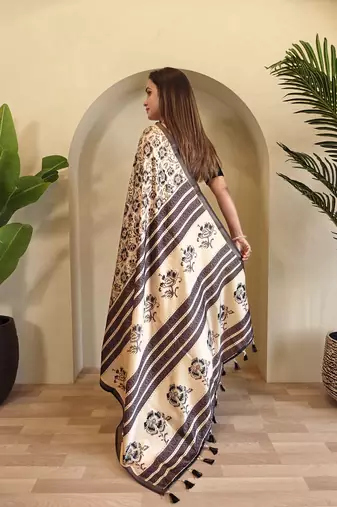Cream Dola Viscose Digital Printed Saree