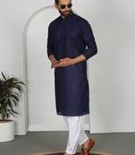 Chikankari embroidered cotton navy blue kurta and pyjamas