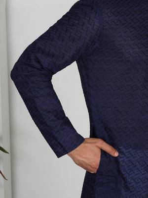 Chikankari embroidered cotton navy blue kurta and pyjamas 4