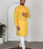 Chikankari embroidered cotton yellow kurta and pyjamas