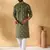 Cotton blend geometric printed green kurta and pyjamas