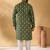Cotton blend geometric printed green kurta and pyjamas