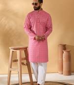 Cotton blend floral printed pink kurta and pyjamas