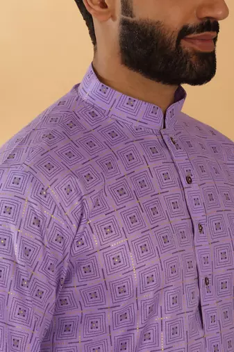 Cotton blend floral printed purple kurta and pyjamas
