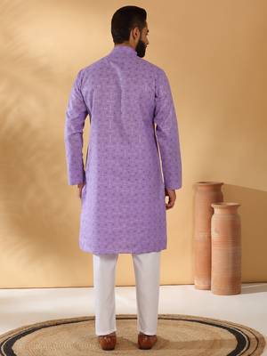 Cotton blend floral printed purple kurta and pyjamas 4