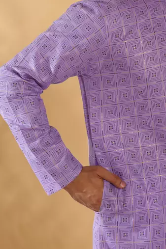 Cotton blend floral printed purple kurta and pyjamas