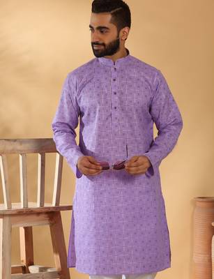 Cotton blend floral printed purple kurta and pyjamas 6