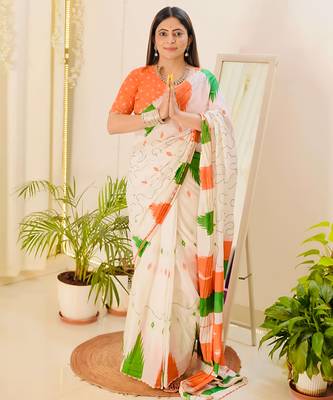 tricolour Republic day special linen saree with blouse piece 1