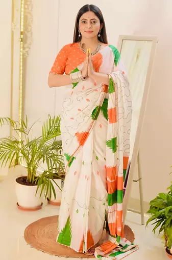 tricolour Republic day special linen saree with blouse piece