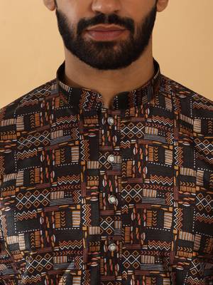Silk blend abstract printed black kurta and pyjamas 2