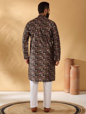 Silk blend abstract printed black kurta and pyjamas 3