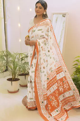 tricolour Republic day special linen saree with blouse piece