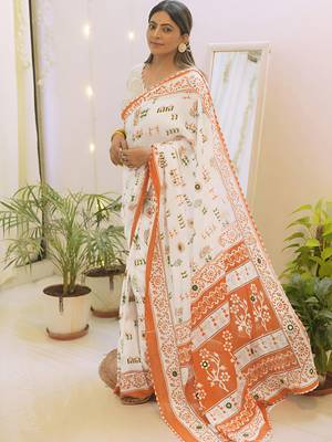 tricolour Republic day special linen saree with blouse piece 2