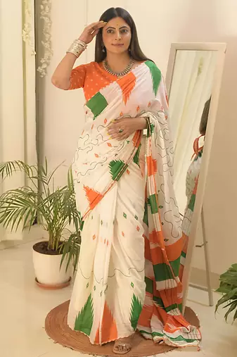 tricolour Republic day special linen saree with blouse piece